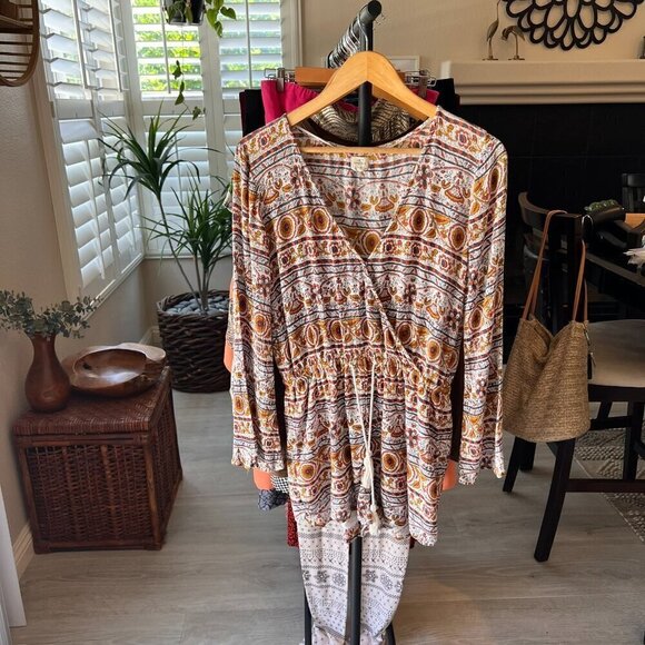 O'Neill Romper Womens Size Small Wrap Boho Floral Earth Tones Drawstring Hippy - Picture 16 of 16